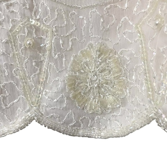 Vtg Stenay Silk Sequined Beaded Pearl Scalloped Formal Top Ivory Cream Size L - Picture 5 of 9